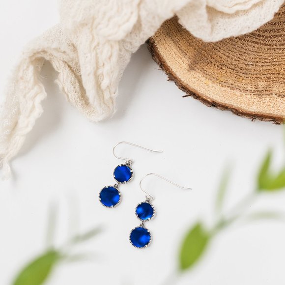 Recycled Vintage 1960's Cobalt Skin Cream Jar Sterling Silver Double Take Earrin - Picture 4 of 5